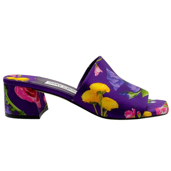 Jimmy Choo Themise Floral Satin Mule Sandals - Picture 2 of 6